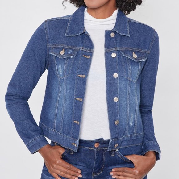 Royalty For Me Long Sleeve Pocketed Button Up Denim Jacket- Size M- Blue Women's